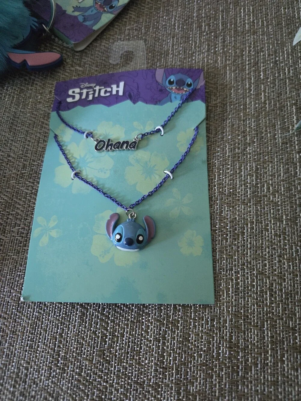Stitch Kids Blue Pom Keychain, Hair Accessory And Necklace Set.
